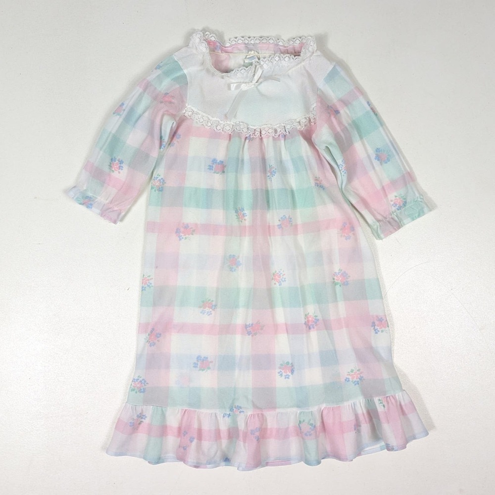 Vtg Lucky Star Nightgown Girls Sz 2T Flannel Pastel Floral 80s/90s